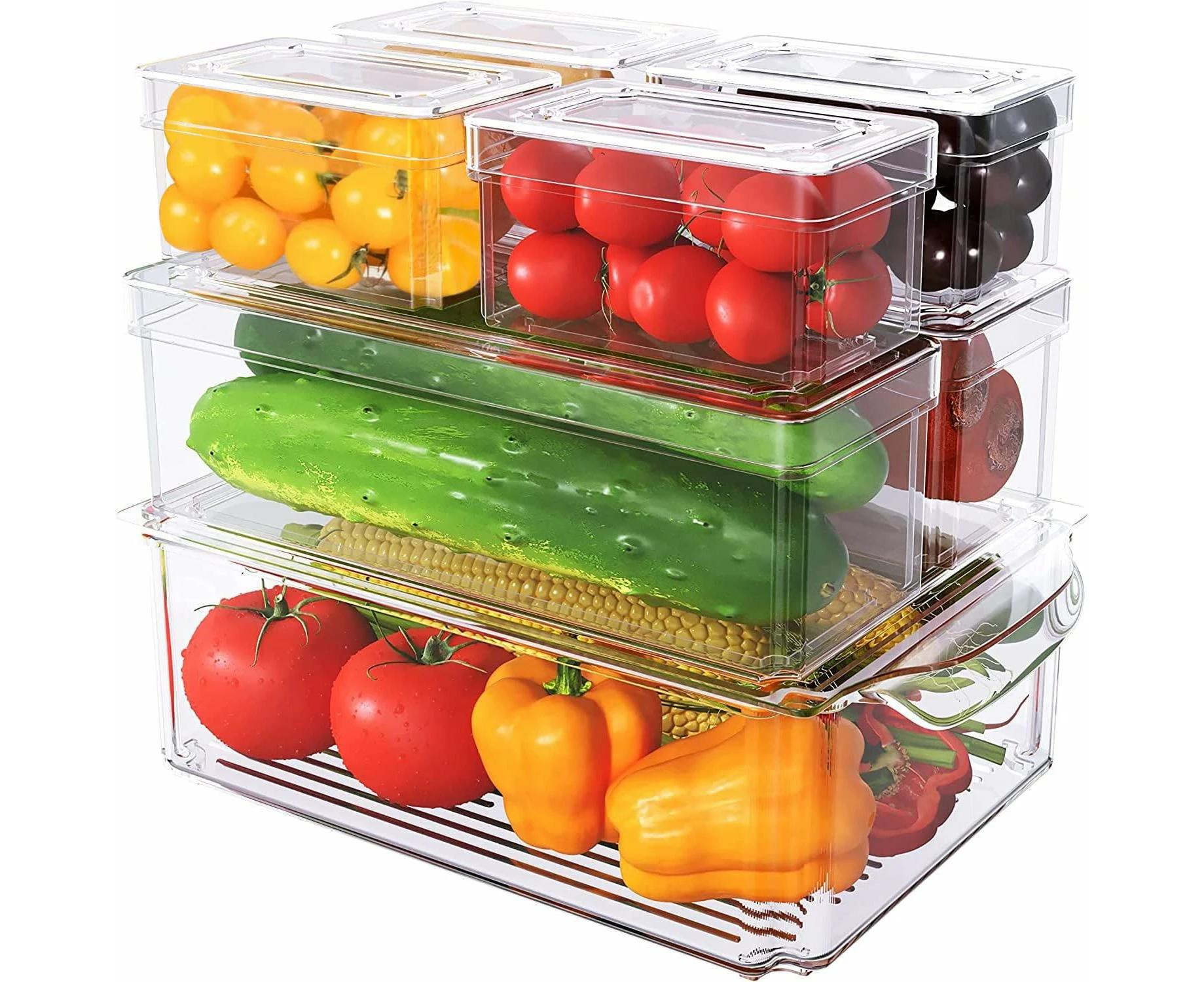 Set Of 7 Fridge Organizer Stackable Refrigerator Organizer Bins With Lids, Fridge Organization And Storage Clear Containers,