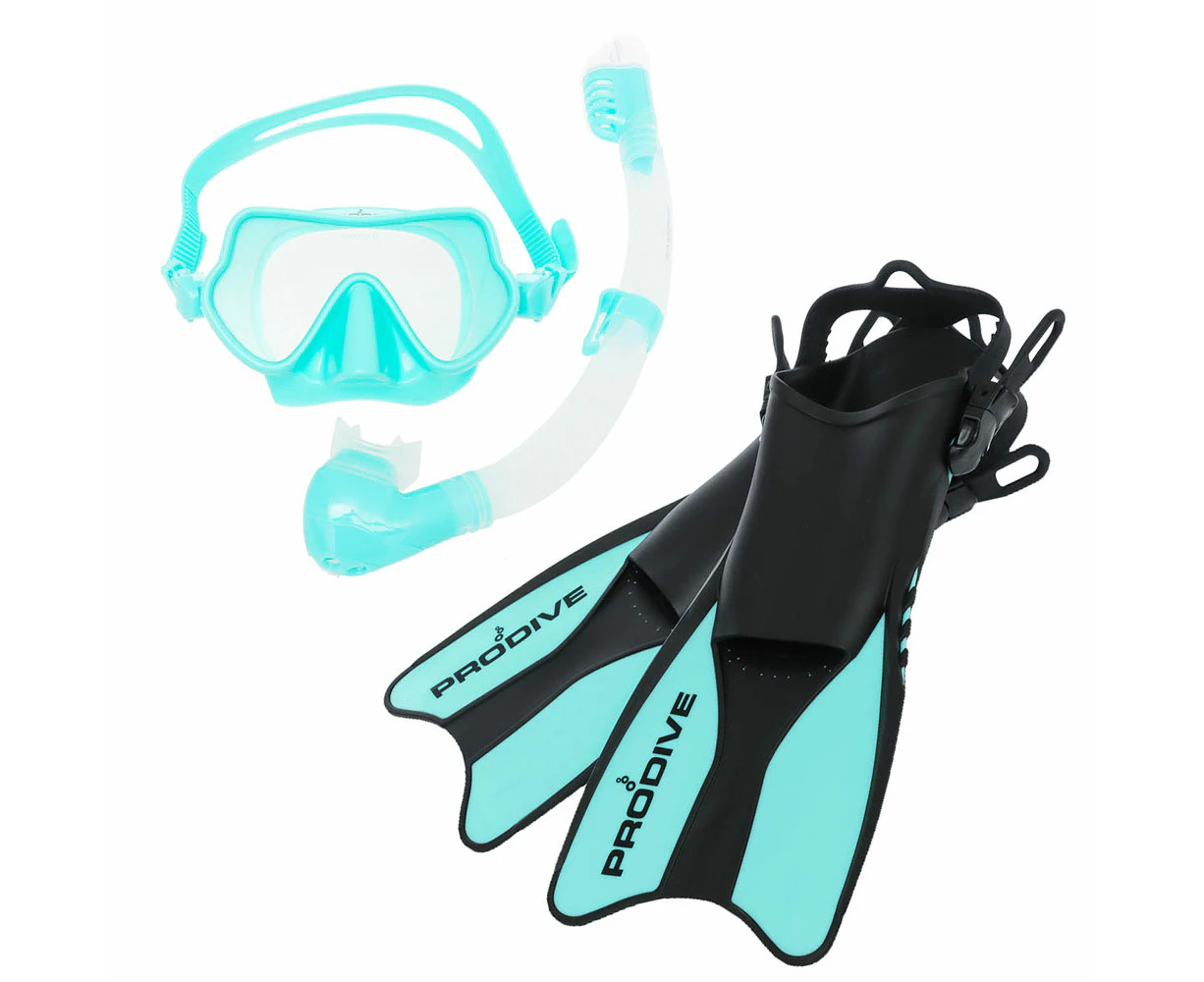 Pro-Dive Explorer Mask Snorkel and Fins Set Turquoise US9-13