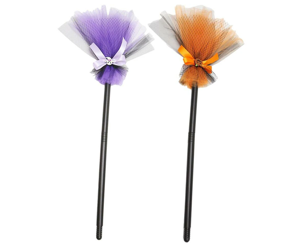 2Pcs Halloween Witch Broom Party Decorations Kids Props for Club Holiday Dress up