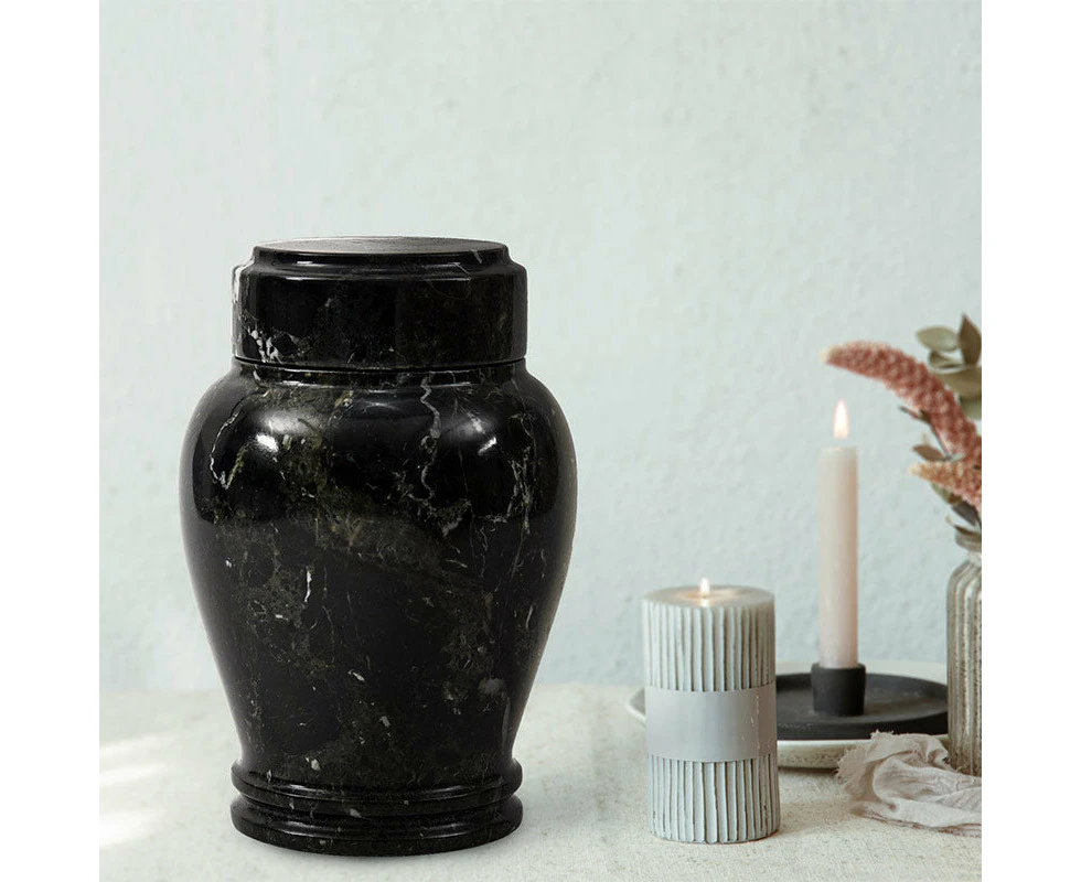 Marble Urn 15 CM Handmade Small Urns for Human Ashes Adult Male or Female - Memorials Cremation Urns for Human Ash Storage - Black