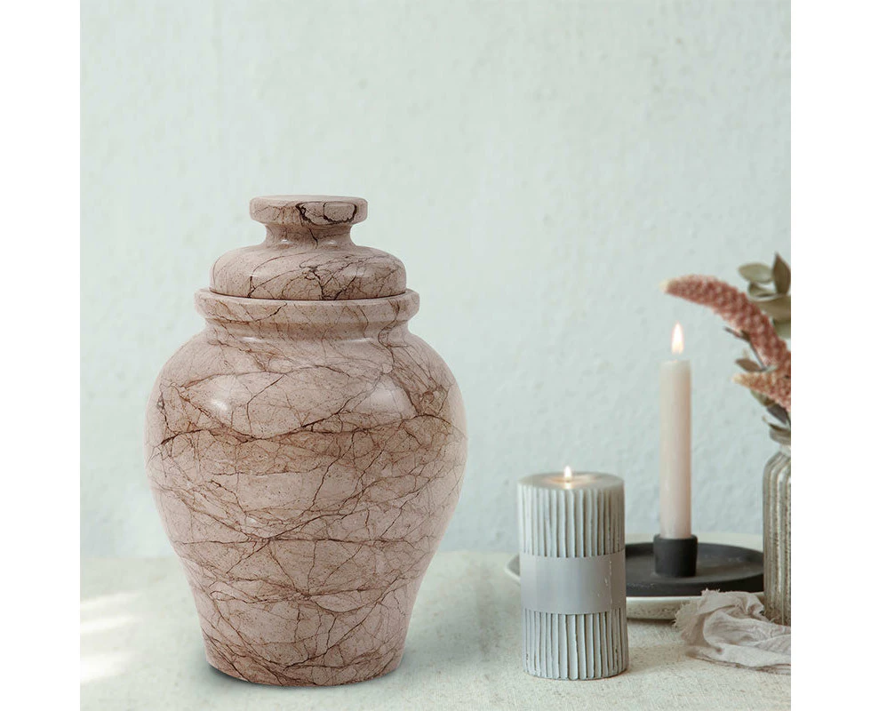 Marble Urn 15 CM Handmade Small Urns for Human Ashes Adult Male or Female - Memorials Cremation Urns for Human Ash Storage - Marinara