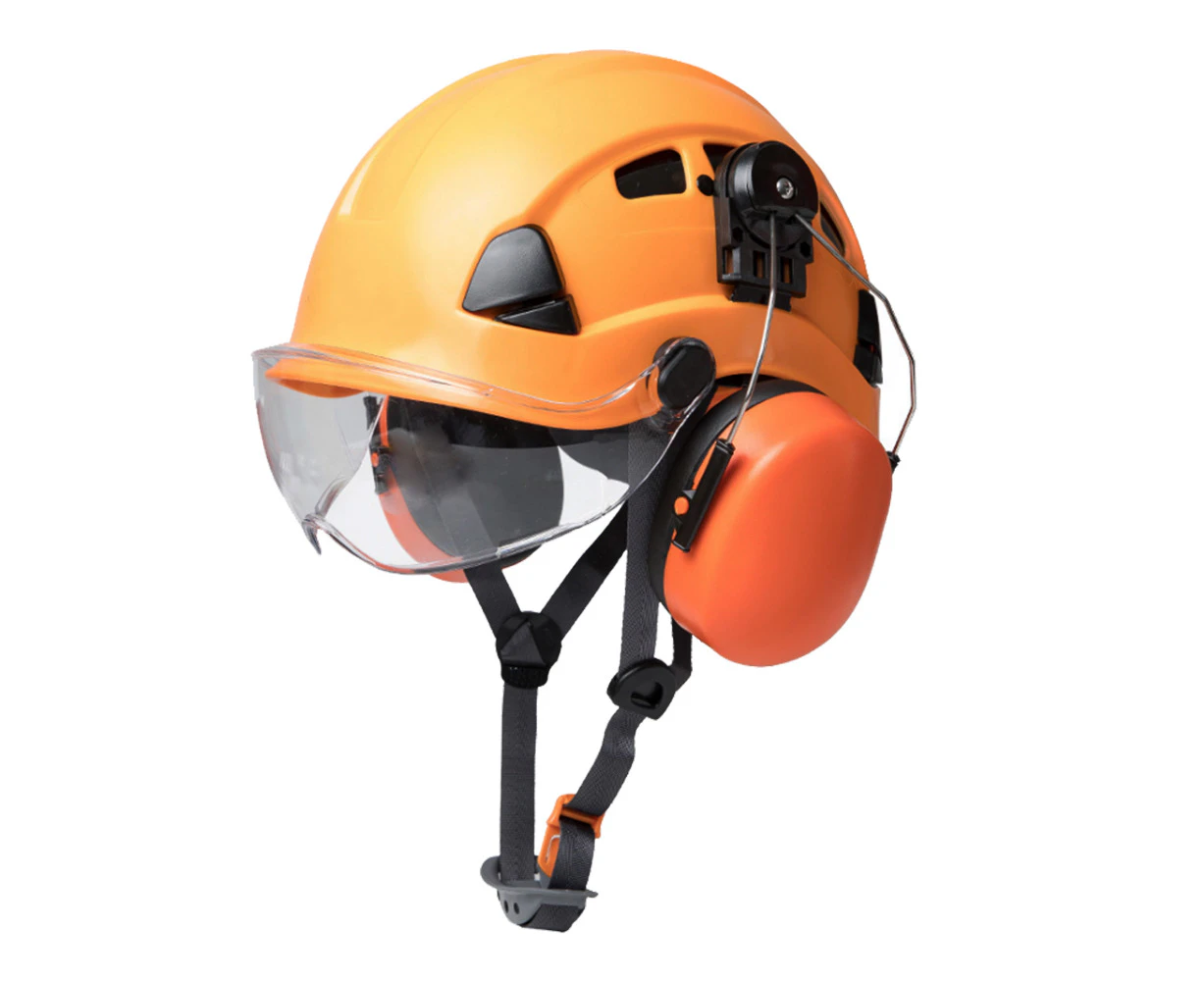 Transparent Lens Outdoor Rock Climbing Industrial Protection Lightweight Orange Safety Helmet Earmuff Kit For Aerial Work Rescue