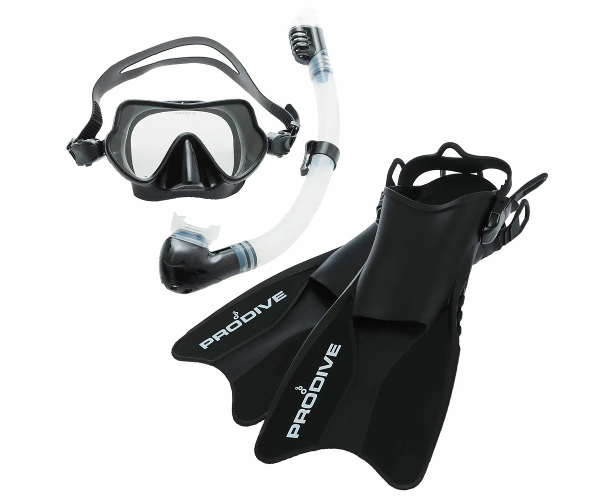 Pro-Dive Explorer Mask Snorkel and Fins Set Black US4-8