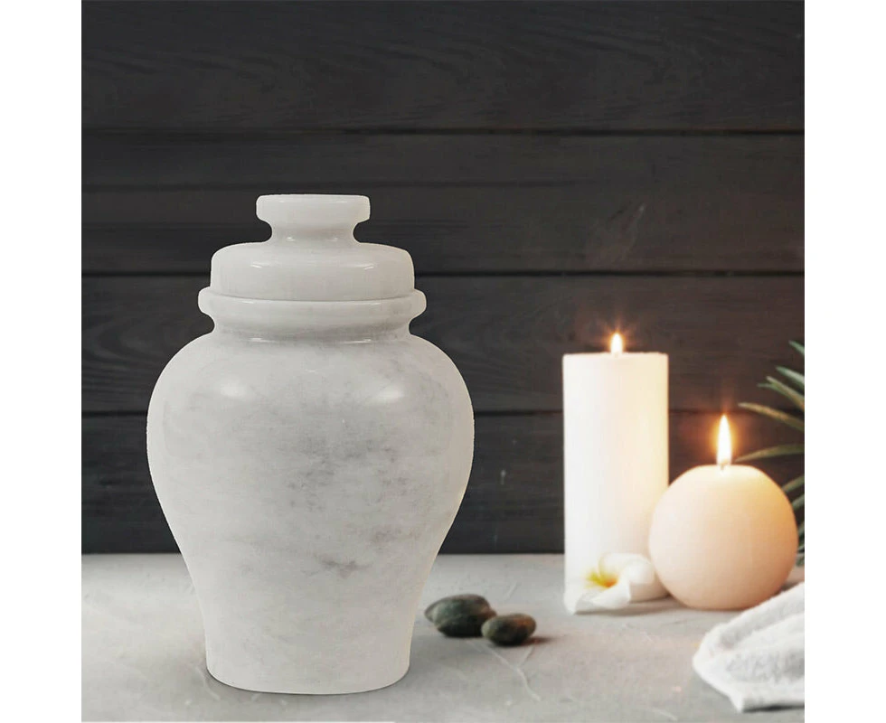 Marble Urn 15 CM Handmade Small Urns for Human Ashes Adult Male or Female - Memorials Cremation Urns for Human Ash Storage - White