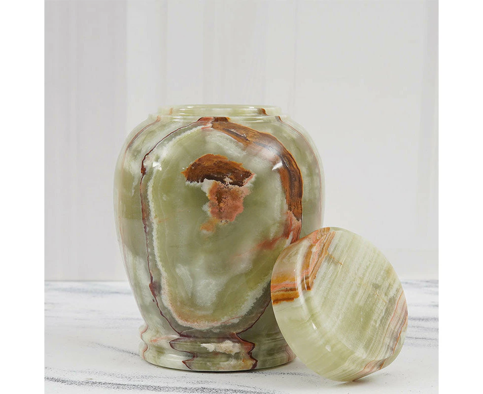 Marble Urn 20 CM Handmade Perfect Memorials Cremation Urns for Human Or Dog Ashes - Urns for Ashes Adult Female - Green