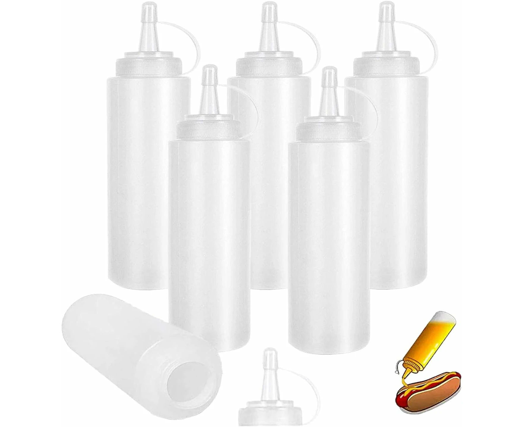 Condiment Squeeze Bottles, 6 Pcs 8 Oz Sauce Bottle With Cap, Clear Sauce Bottles   Bpa Free, For Mustard, Seasonings, Ketchup, Mustard, Mayo,