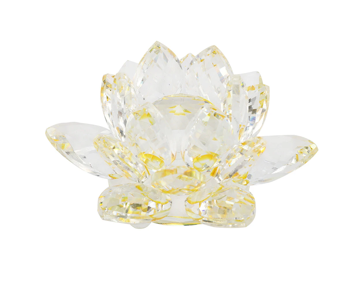 80mm Quartz Crystal Lotus Crafts Paperweight Home Wedding Party Decoration (Yellow)