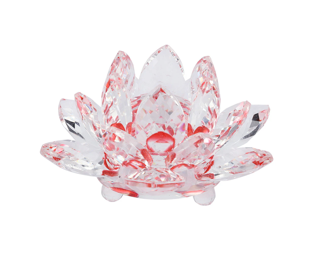 80mm Quartz Crystal Lotus Crafts Paperweight Home Wedding Party Decoration (Red)