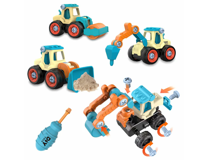 WSECOMM  Take Apart Construction Toys, Drill, Roller, Bulldozer and Excavator Toys, Trucks for Kids Boys Girls Ages 3 4 5 6 7 8 Year Old, Educational