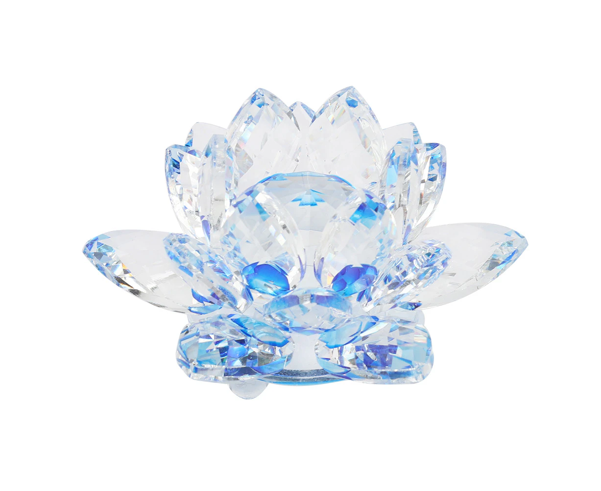 100mm Quartz Crystal Lotus Crafts Paperweight Home Wedding Party Decoration (Blue)