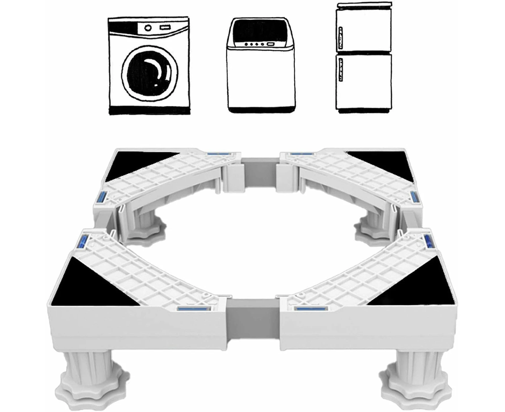 Washing Machine Stand, Washing Machine Dryer Fridge Pedestal, Adjustable Length 41Cm-64Cm Height 9-12Cm Support Load 300Kg Anti Vibration Anti Noise