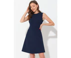 Allegra K Round Neck Sleeveless A-Line Casual Work Dresses Dark Blue