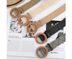 2pcs Straw Woven Belt Stretch Waist Belts for Women Elastic Boho Ladies Braided Dress Belt Wooden Buckle Waist Skinny Band