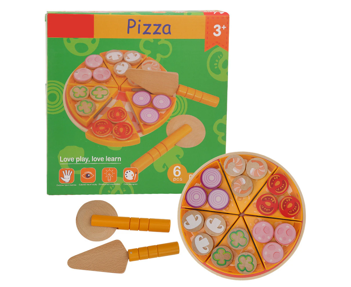 Kid Wooden Simulation Pizza Cutting Toy Kitchen Vegetable Pretend Play Educational ToyPizza Cutting Toy