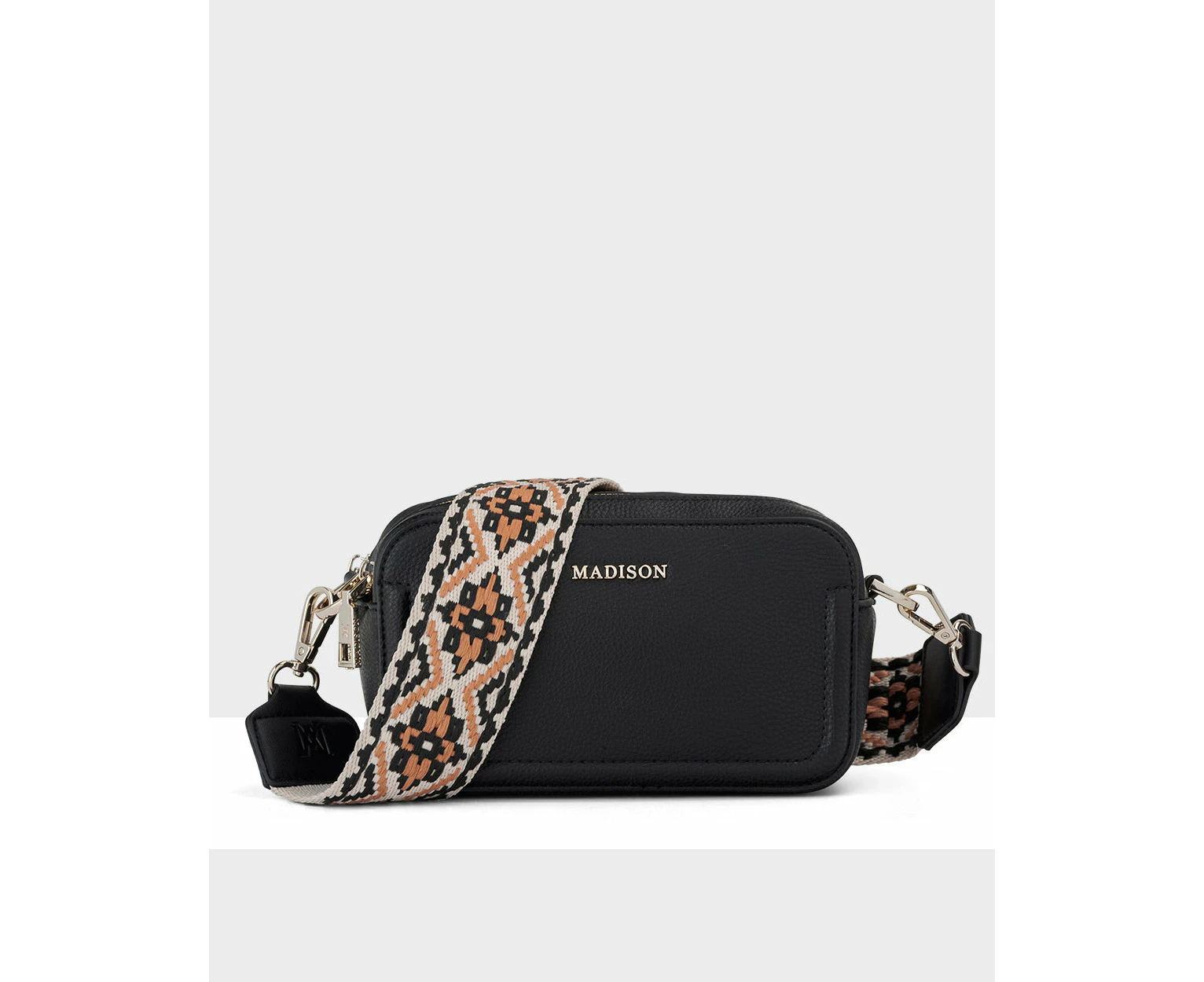 Maddie Double Zip Camera Crossbody Bag + Aztec Bag Strap