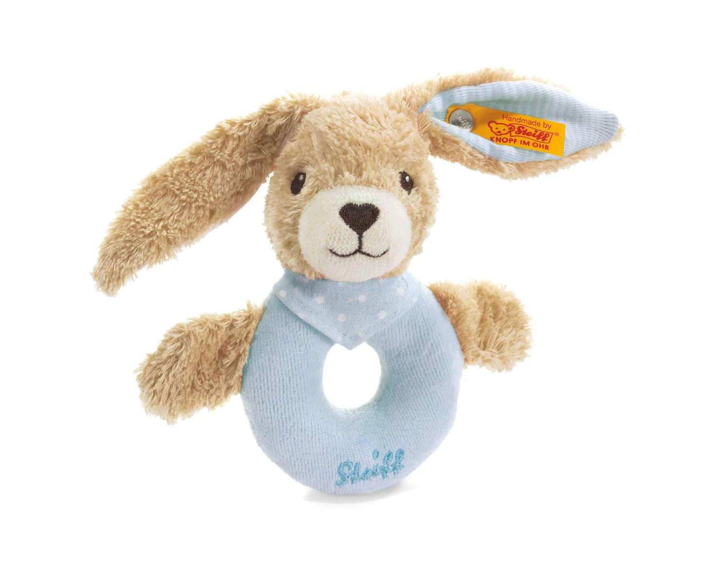 Steiff Hoppel Rabbit Grip Toy with Rattle - Steiff Babyworld - 12cm - Blue