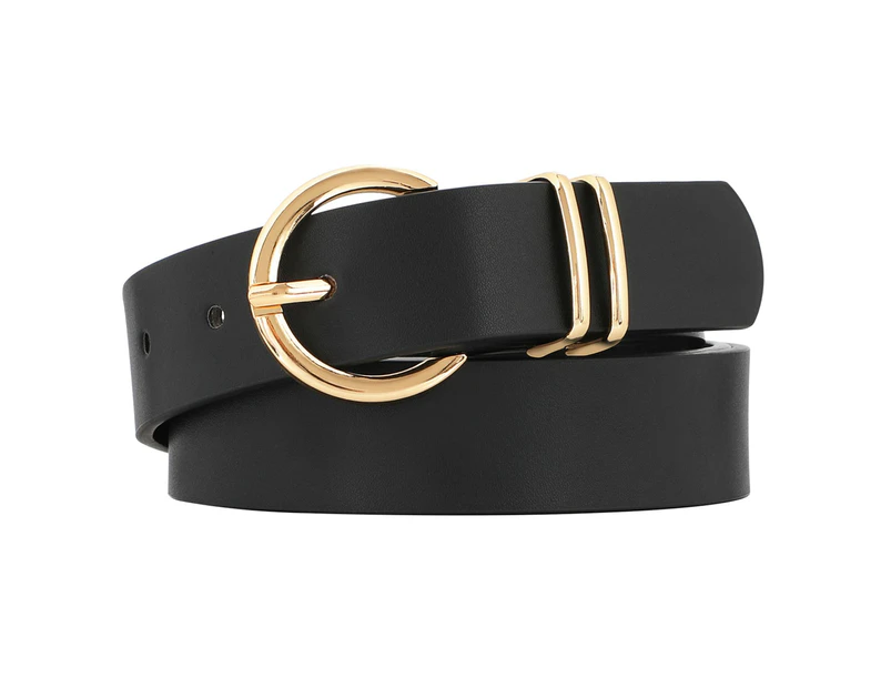 1PCS double ring belt for women--black