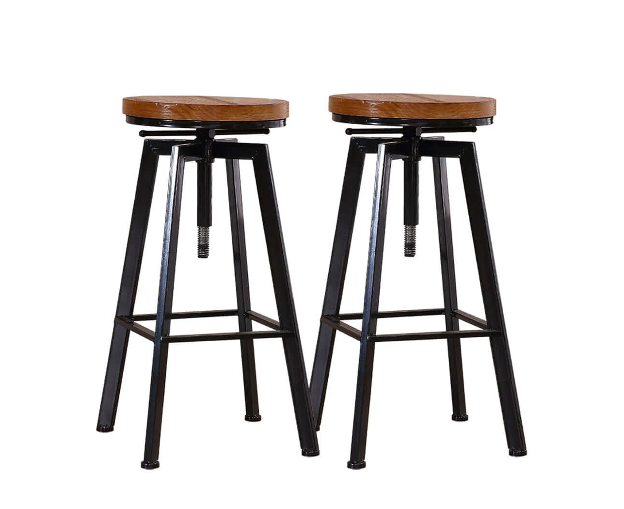 2x Industrial Bar Stools Kitchen Stool Wooden Barstools Swivel Chiars