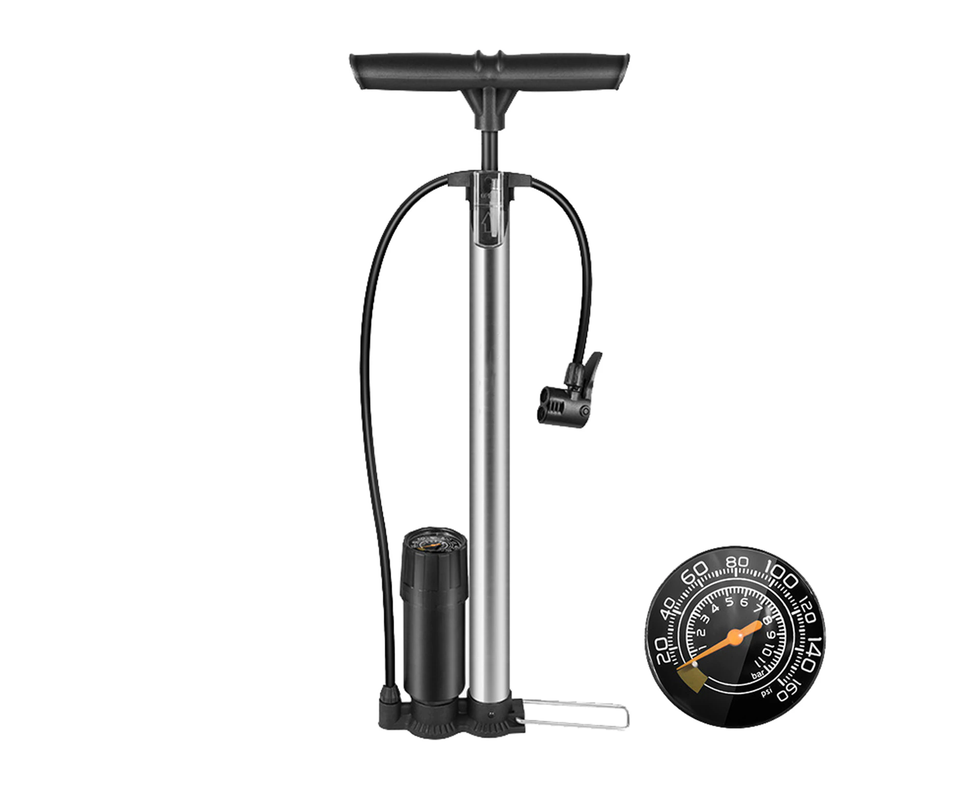 Portable Stainless Steel Bicycle Pump Electric Car Motorcycle Bike Inflator with Pressure Gauge