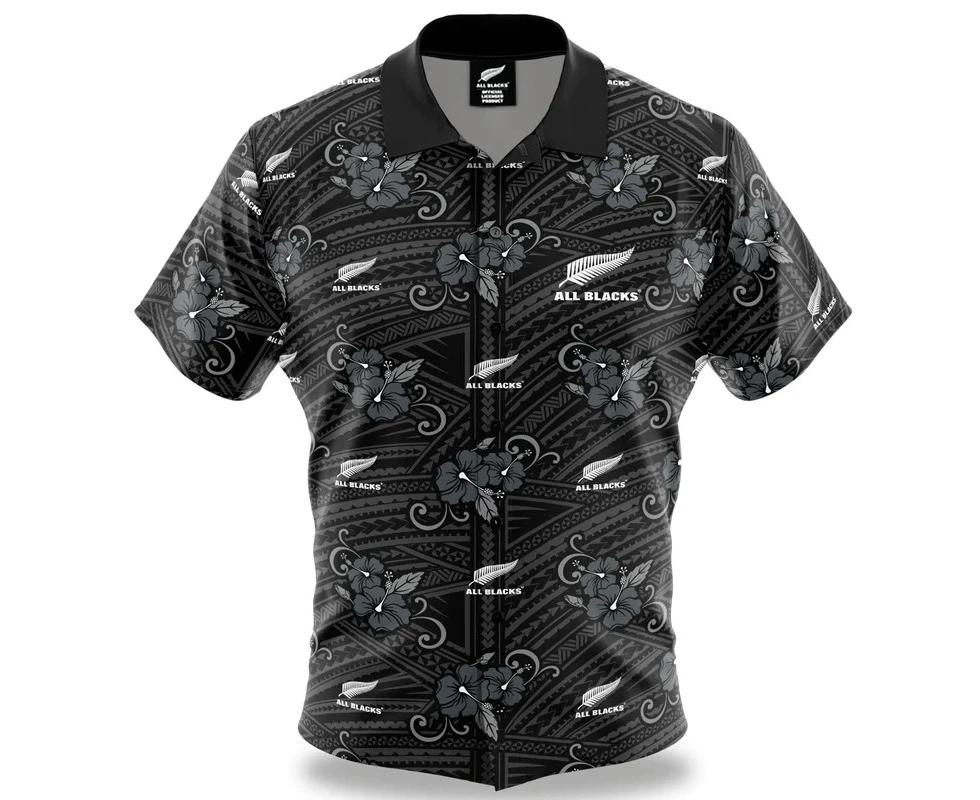 New Zealand All Blacks RU Tribal Hawaiian Button Up Polo Shirt Sizes S-5XL!