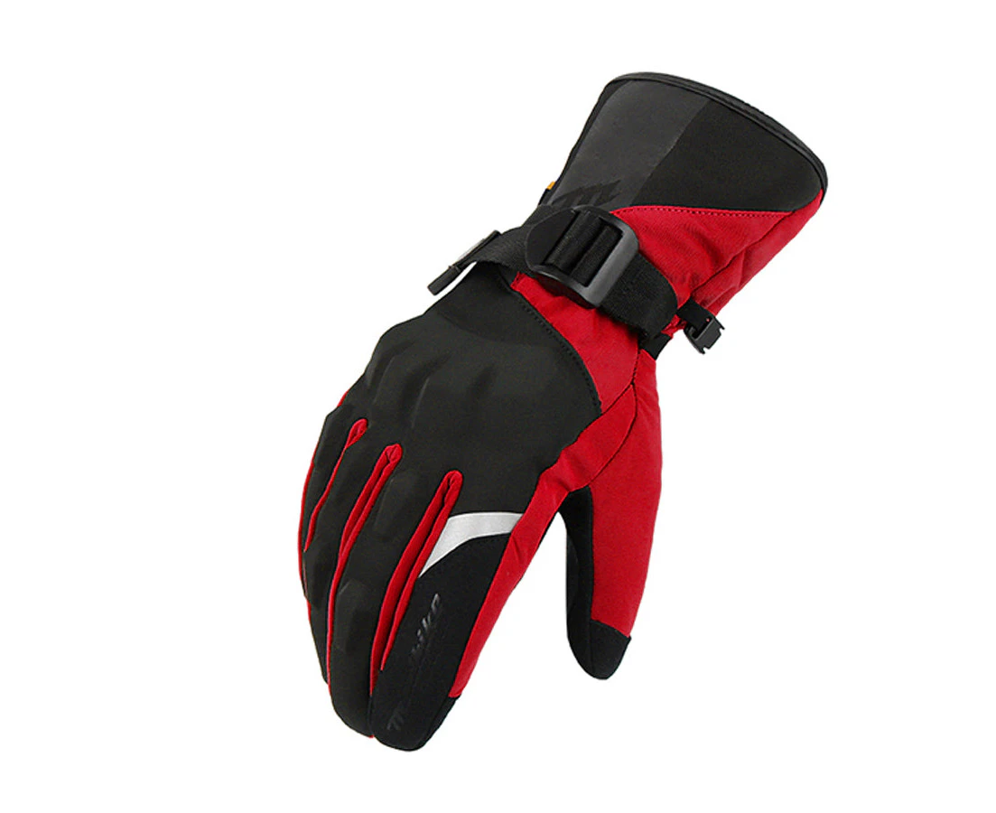 Motorcycle Touch Screen Winter Waterproof Gloves Ski Snow Motorbike MAD68 - Red