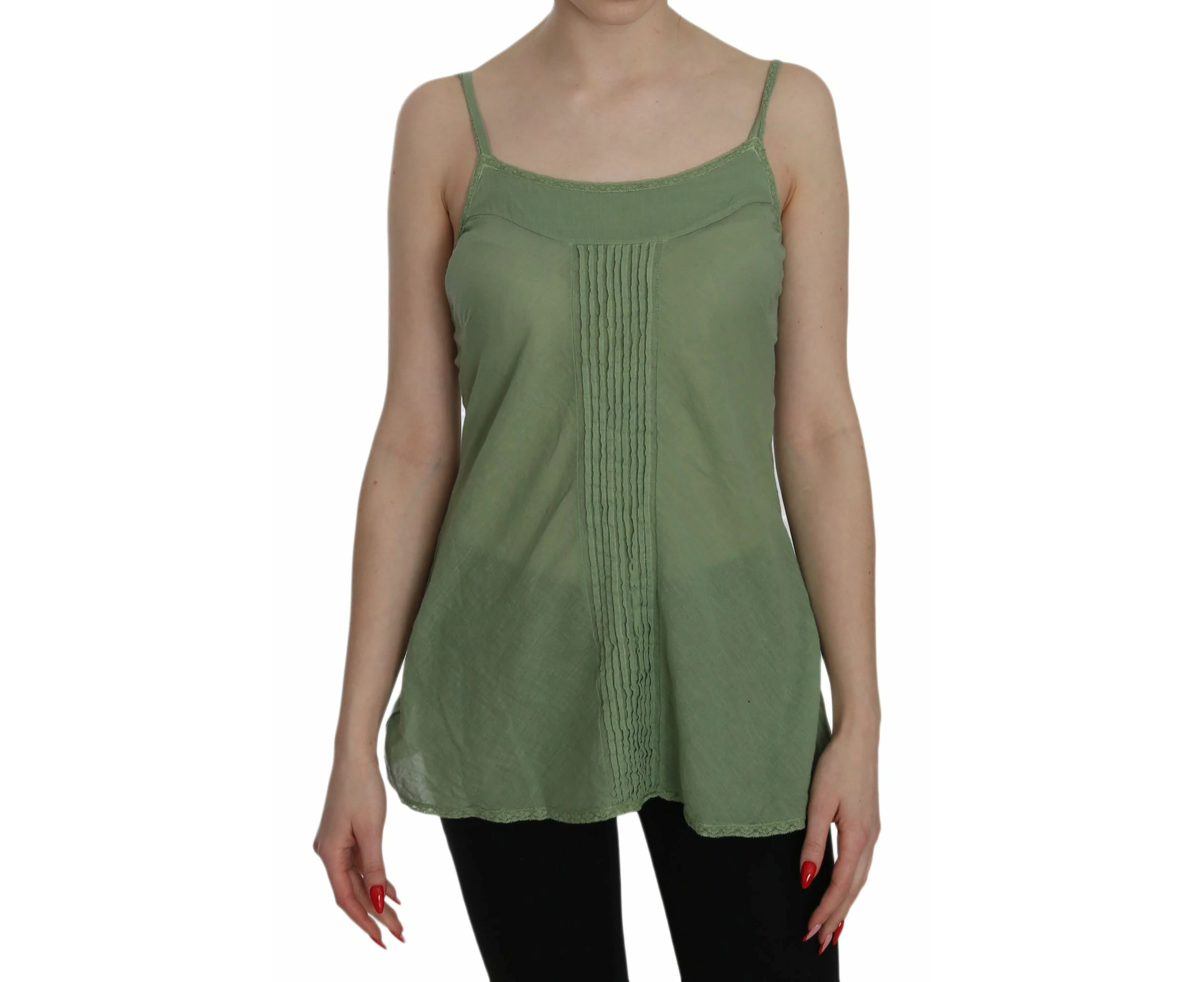 PINK MEMORIES Emerald Silk Spaghetti Strap Tank Top