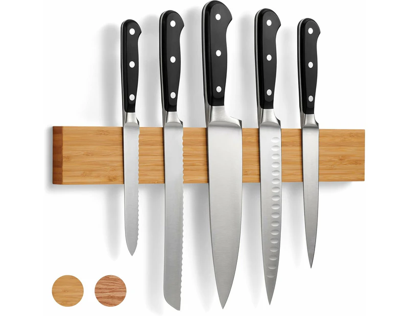 Magnetic Bamboo Knife Holder - 40cm Extra Strong Magnet for Kitchen Utensils & Tools, Wall-Mounted Magnetic Wood Knife Block Rack