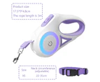 Pet Retractable Dog Leash 10ft/3m With LED light | Reflective Nylon Tape Retractable Leash With Collar (Purple)