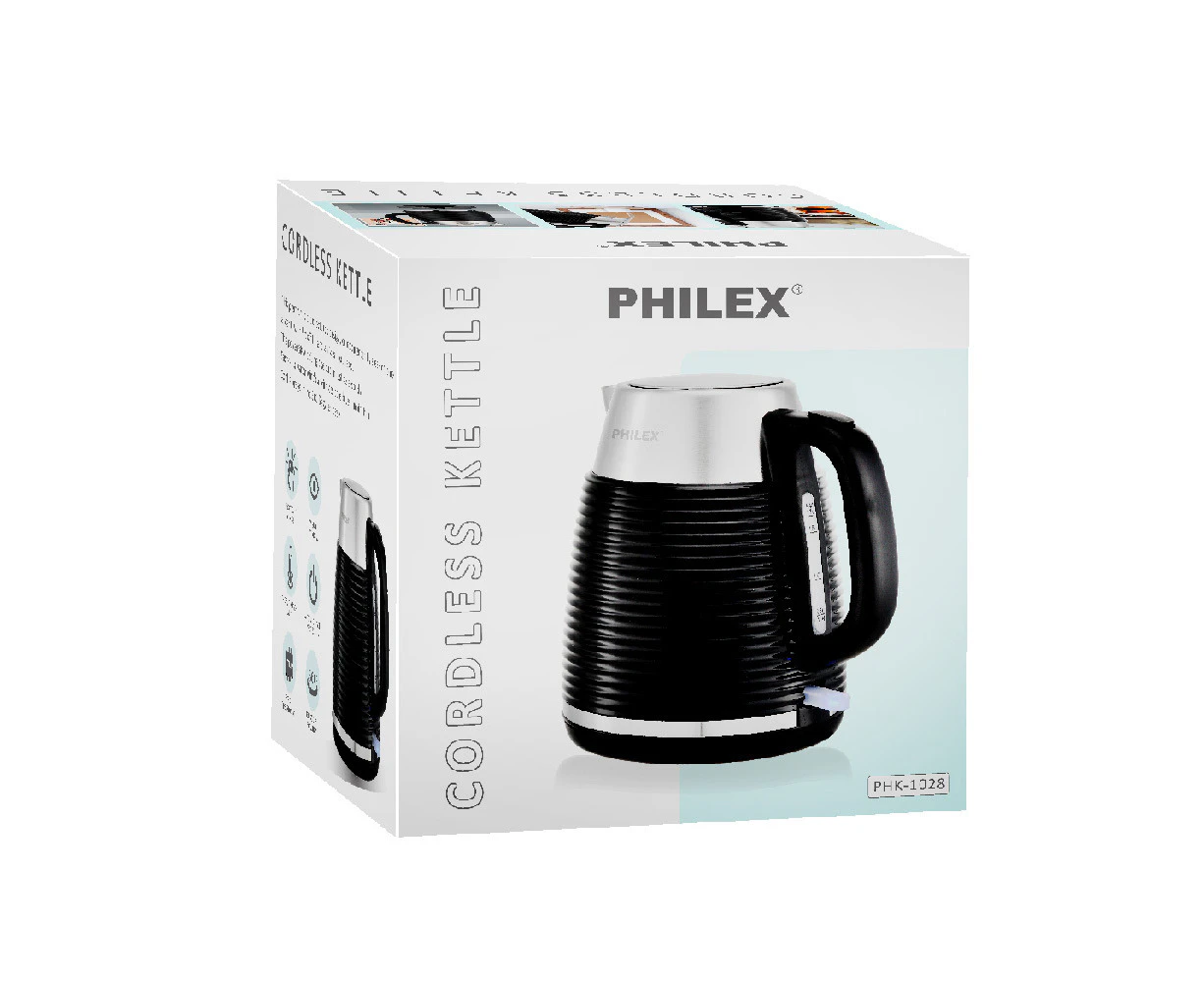 Philex 240V Cordless Stainless Steel Electric Kettle 1.7L Water Boiler Black