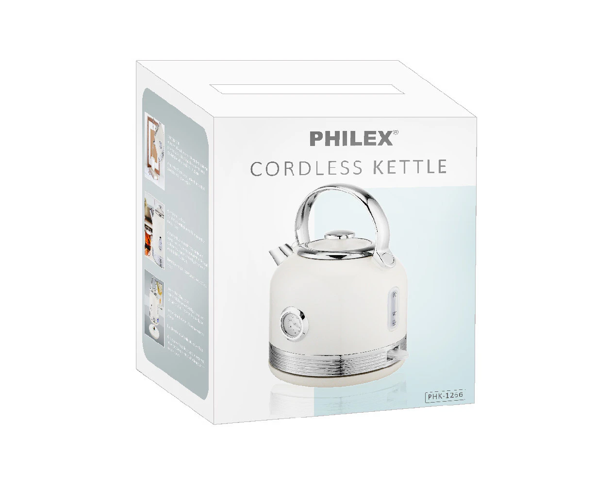 Philex 240V Cordless Stainless Steel Electric Kettle 1.7L Water Boiler White