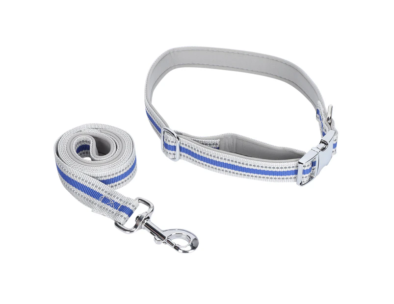 Outdoor Dog Reflective Nylon Collars with Quick Release Buckle and Matching Leashes SetDark Blue M