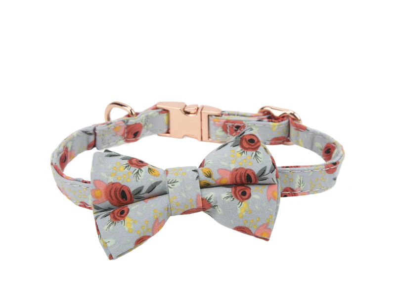 Dog Bow Tie Collar Cotton Adjustable Flower Pattern Cat Bowtie Collar with D Buckle for Dogs and CatsGreen Flower M