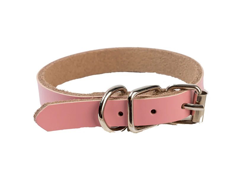 PU Leather Pet Puppy Collar Simple Pure Color Adjustable Dog Collars(pink L)