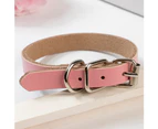 PU Leather Pet Puppy Collar Simple Pure Color Adjustable Dog Collars(pink L)