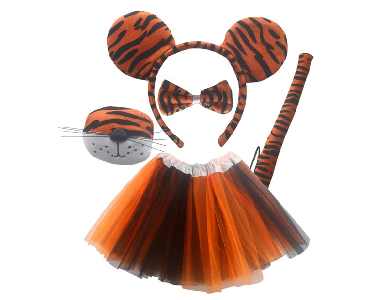 Tiger Costume Set Tiger Ears Nose Tail Tie Tutu Skirt Animal Fancy-Costume Kit - Super soft A