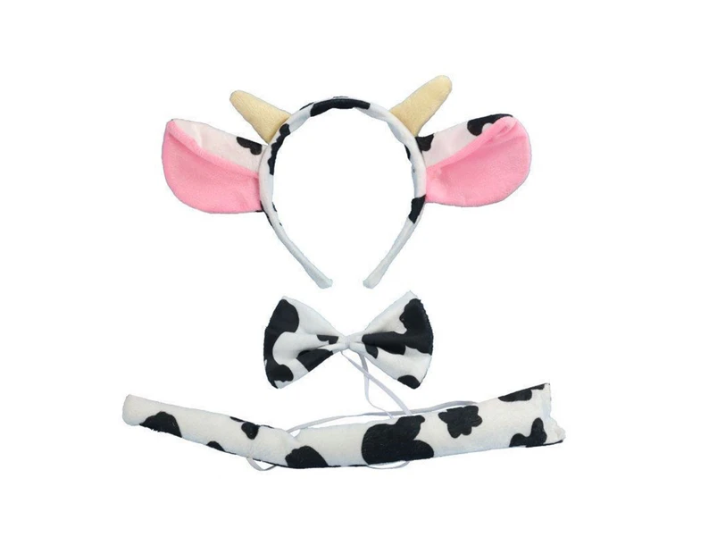 Kids-Animal Costume Spotty-Dog Ears Headband Bowtie Tail Nose Gloves 1/2/3/4 - Cow 2