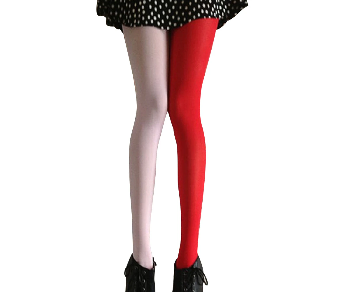 Fashion Double Color AB Splice Left Right Stockings - Free Size (Pink and Red)