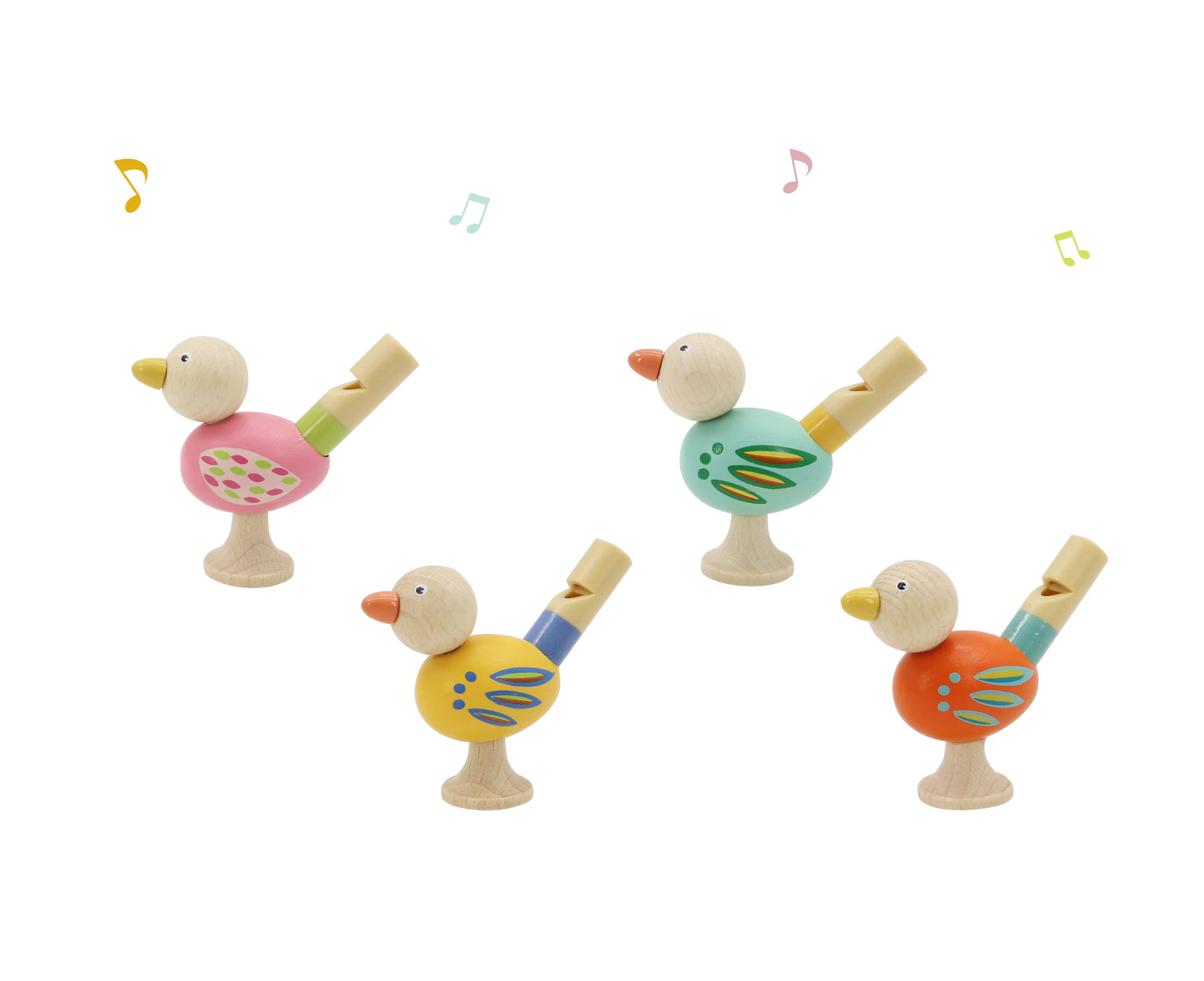 Kaper Kidz Wooden Bird Whistle Set - Pack of 4 - Musical Toy for Kids