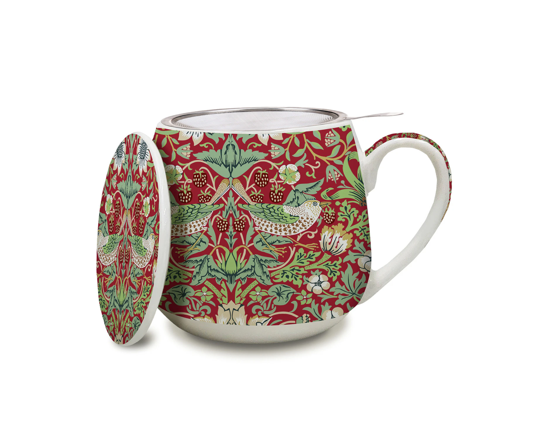 Artico Mug with Tea Infuser William Morris Strawberry Thief Red BM08