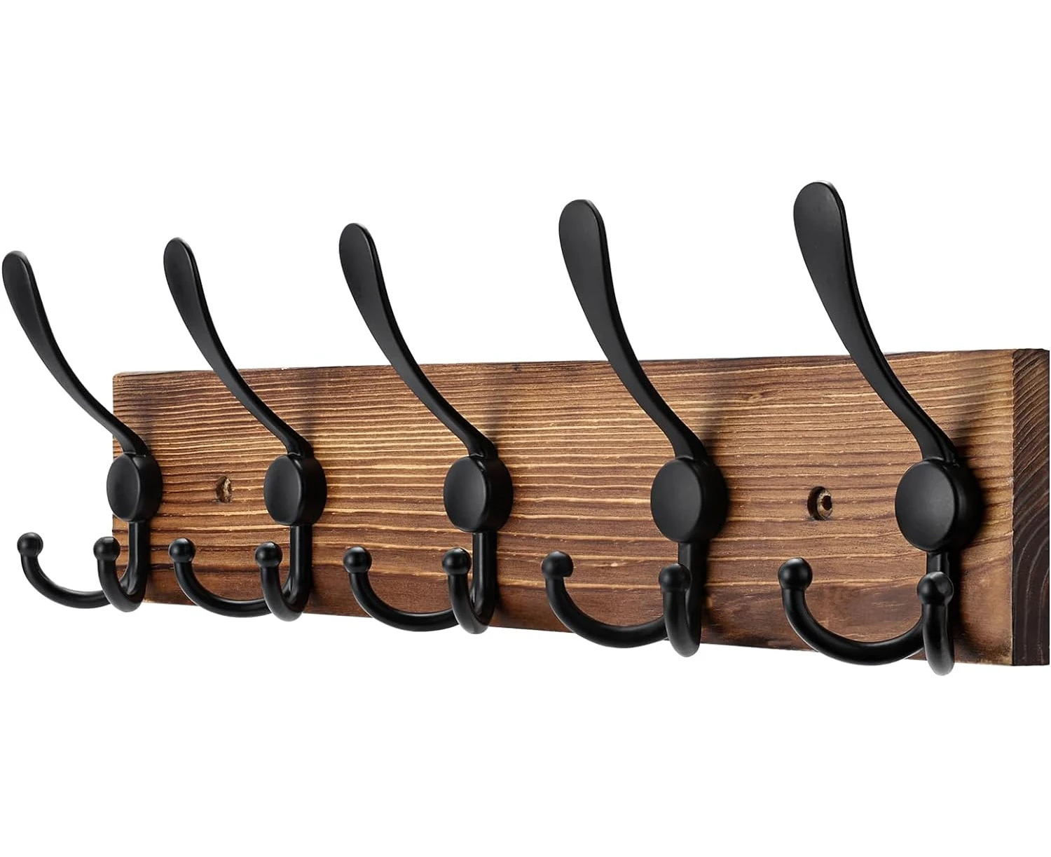 Wall Mounted Wooden Coat Rack For Wall Hooks Pine Solid Wood Board, Brown Coat Rack With 5 Triple Hooks