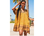 JAASE Sun Beam Print Alice Mini Dress - Mustard Yellow