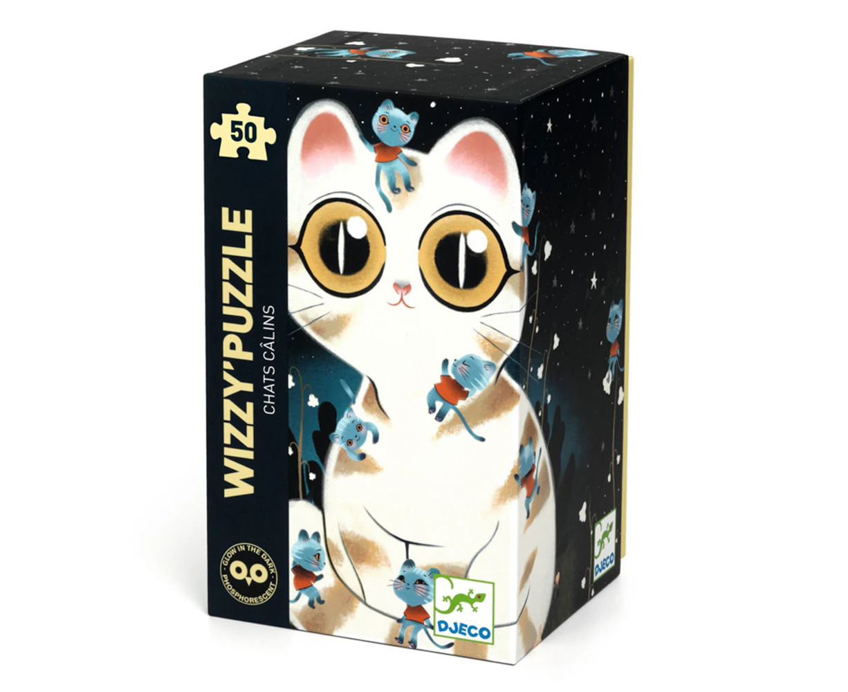 50pc Djeco Cuddly Cats Glow In The Dark Wizzy Jigsaw Puzzle Kids Game 5y+