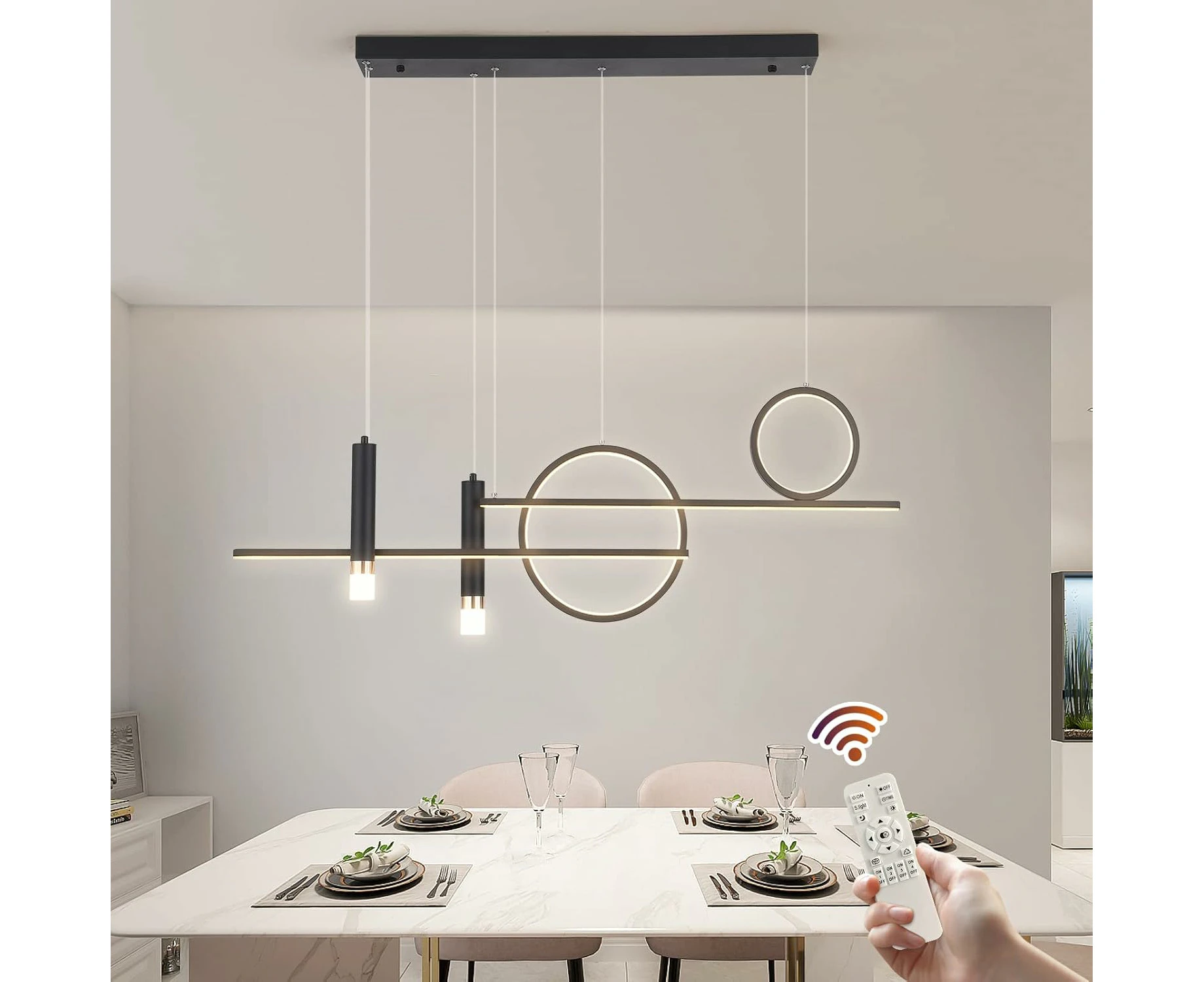 LED Pendant Light,Modern Linear LED Chandelier, Dimmable Pendant Lighting with Remote,Adjustable Hanging Light Fixture for Kitchen Bedroom Dining Room