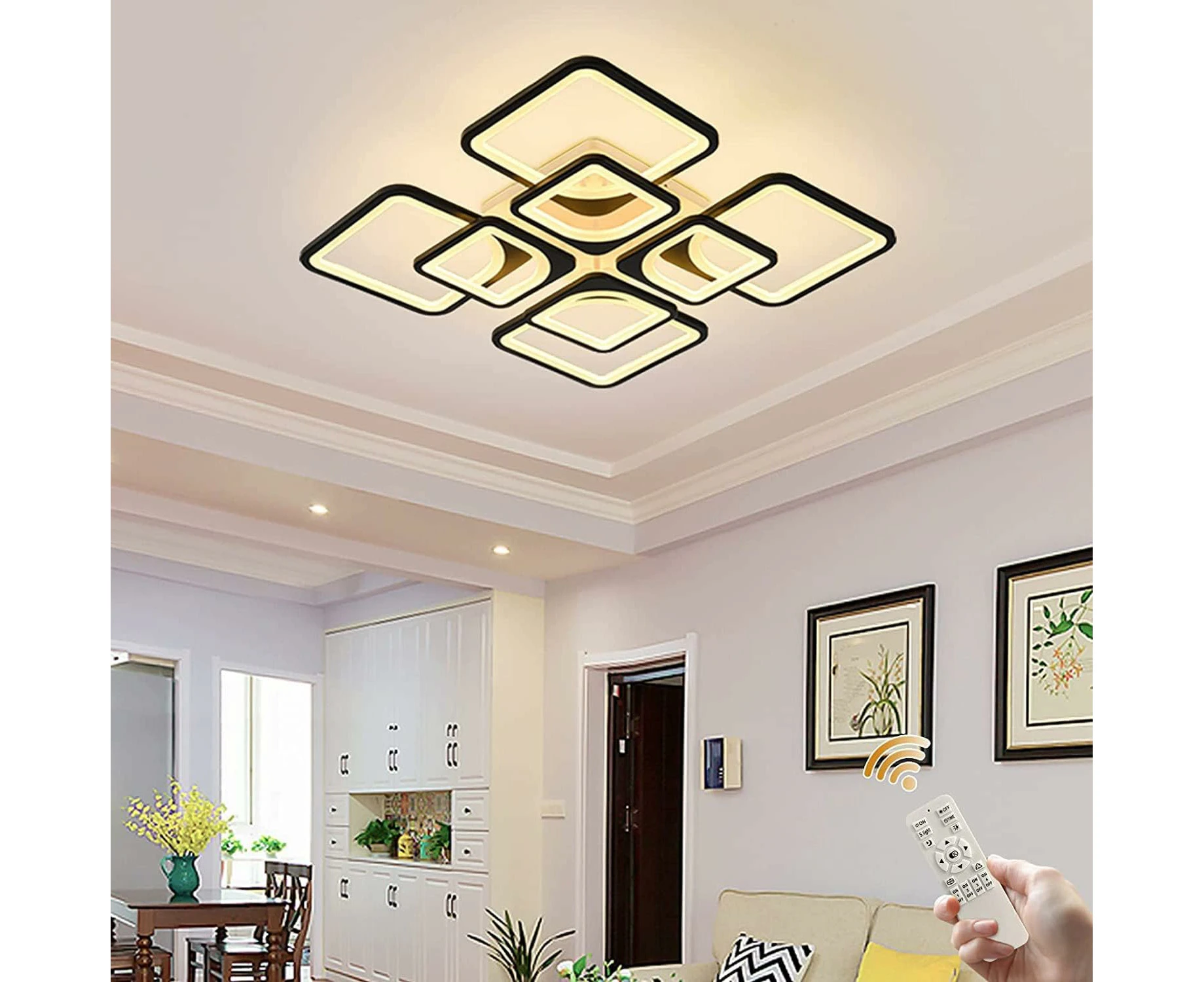 70W Modern Ceiling Light Fixture,Dimmable LED Flush Mount Ceiling Chandelier Lighting, 8-Rectangle Ceiling Lamp Fixture for Living Dining Room Bedroom