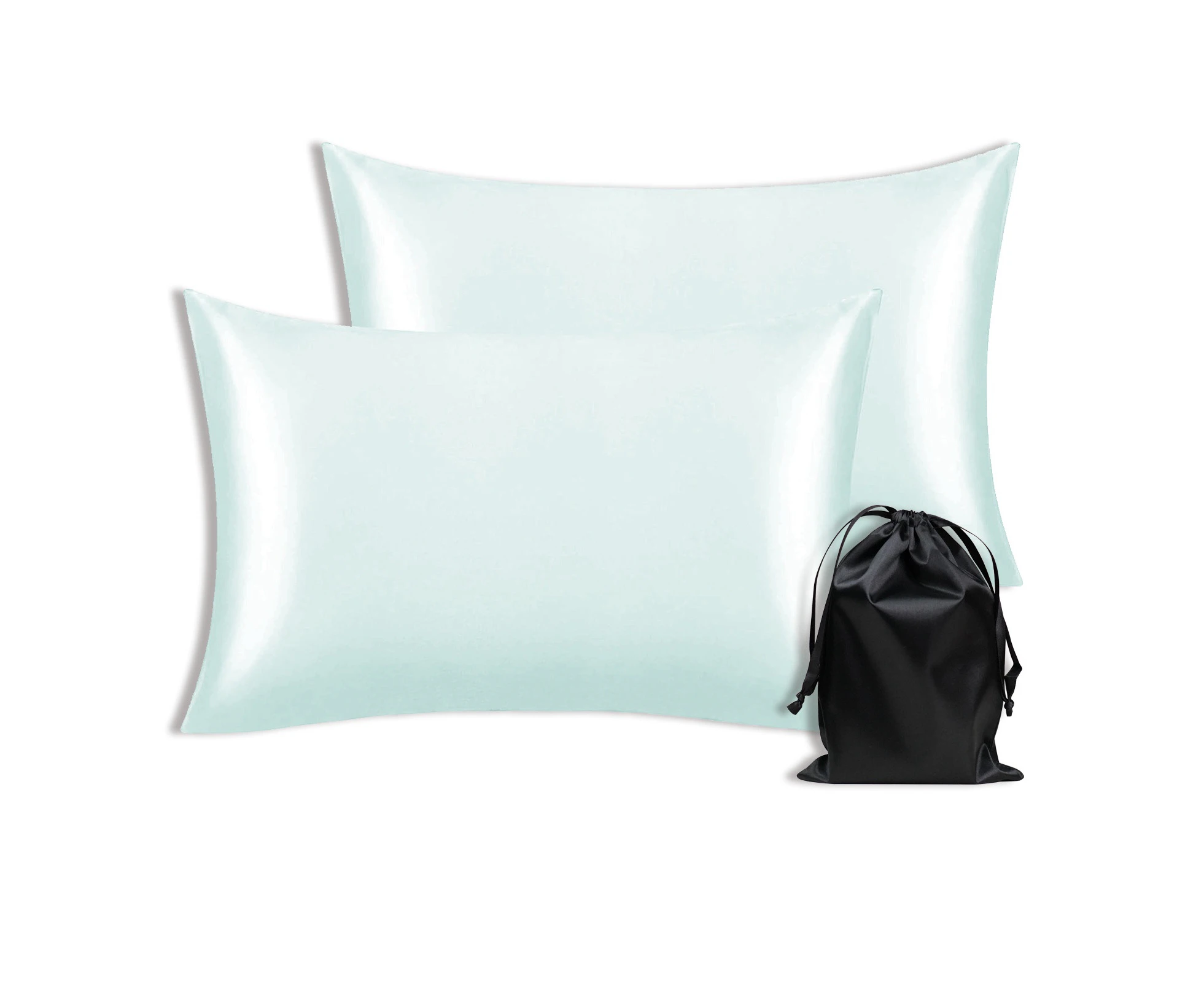 QIYUE Satin Silk Pillowcases x2 Pack Queen Size, Super Soft and Cooling Pillow Case with Zipper Closure (Mint, Queen (U.S. Standard)-Zipper)