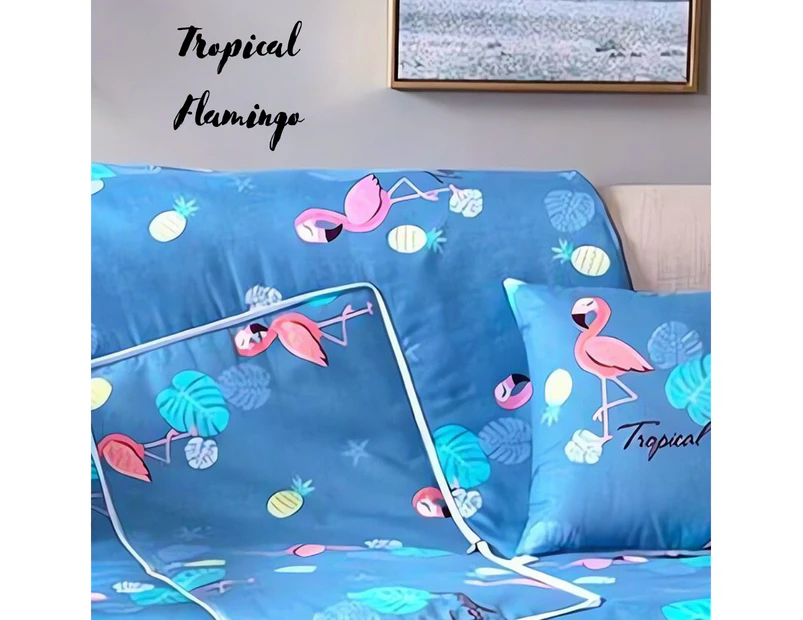 Throw Blanket-Travel Couch Car Pillow Blanket 40cm & 50cm Flamingo Blue