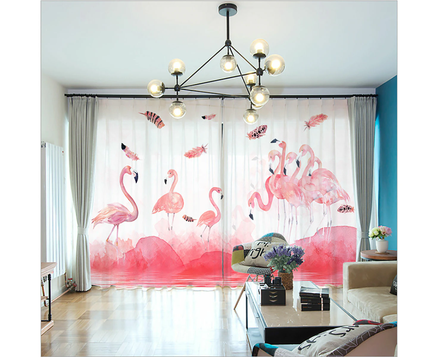 Bringing the Wild Inside: Susliving's Animal-Themed 2pcs Chiffon Sheer Curtain - Flamingo