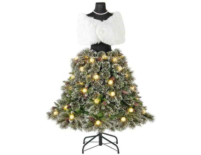 Costway Pre-Lit Mannequin Christmas Tree Snow Flocked Spruce Xmas Tree w/Shawl/Necklace Decoration