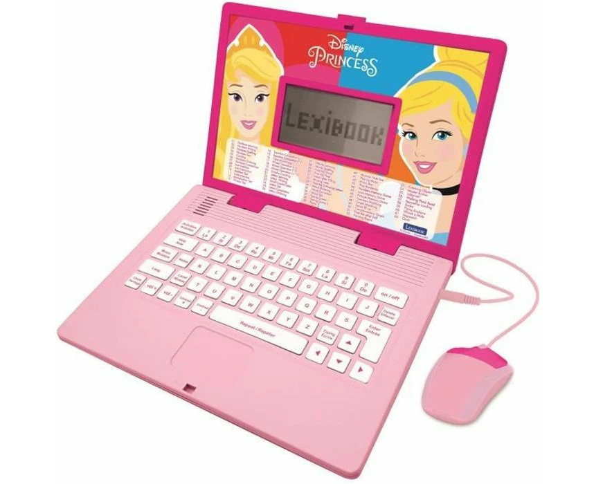 LEXIBOOK JC598DPi1 Disney Princesses Educational and Bilingual Laptop French/English with 124 Activities: Mathematics, Dactylography, Logic, Clock Reading,