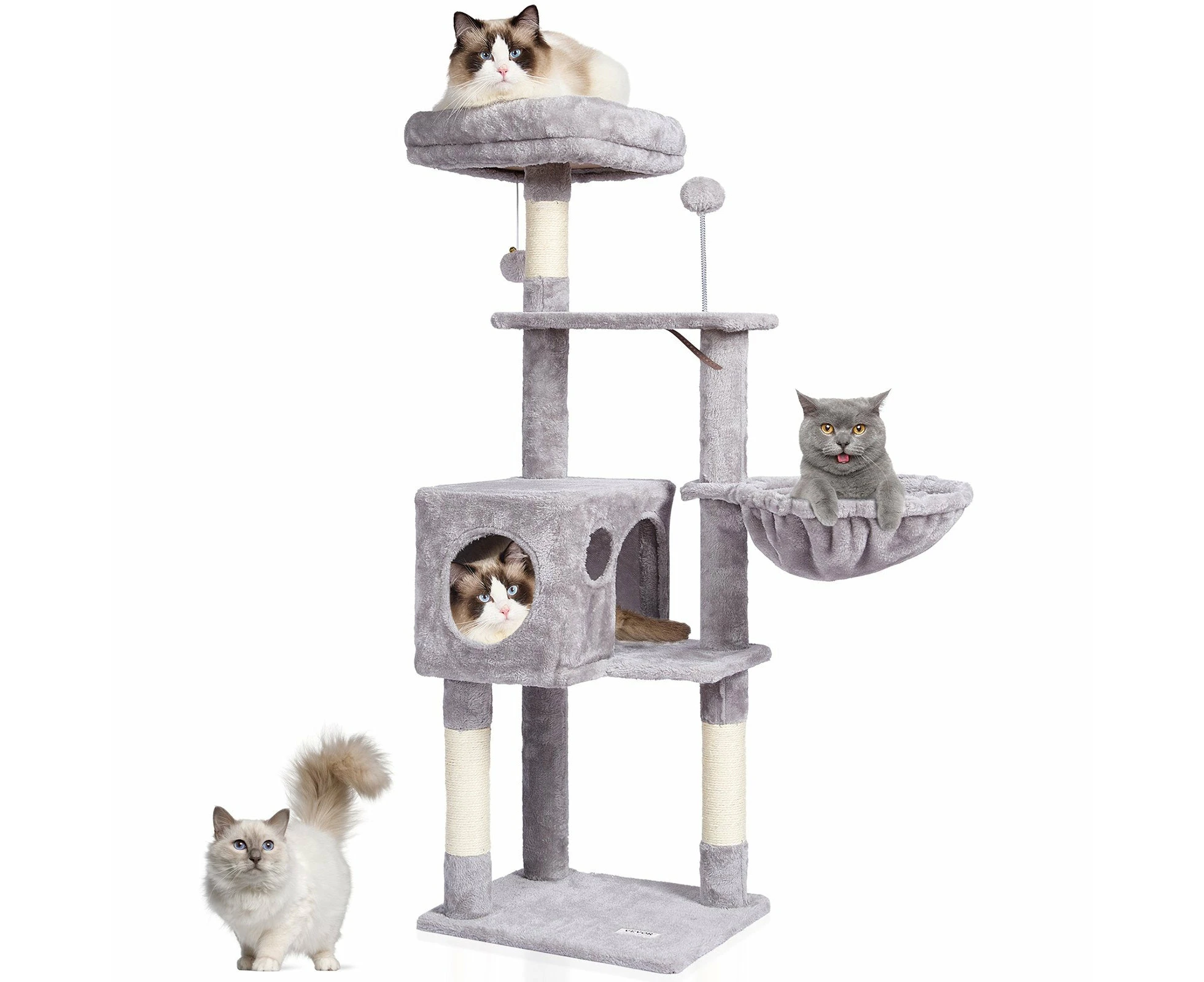 VEVOR Cat Tree 115 cm Cat Tower with Cat Condo Sisal Scratching Post Light Grey